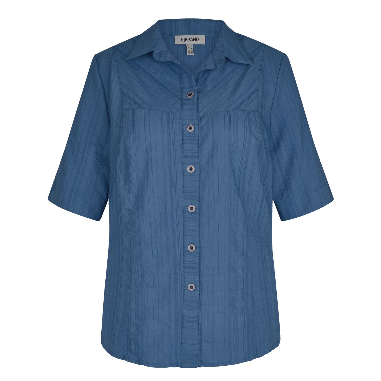 60-62 Größe & leichtem & elastische >wash KjBRAND Hemdbluse wear< Seersucker-Stoff, mit Halbarm Knopfleiste leichte, aus Kragen,